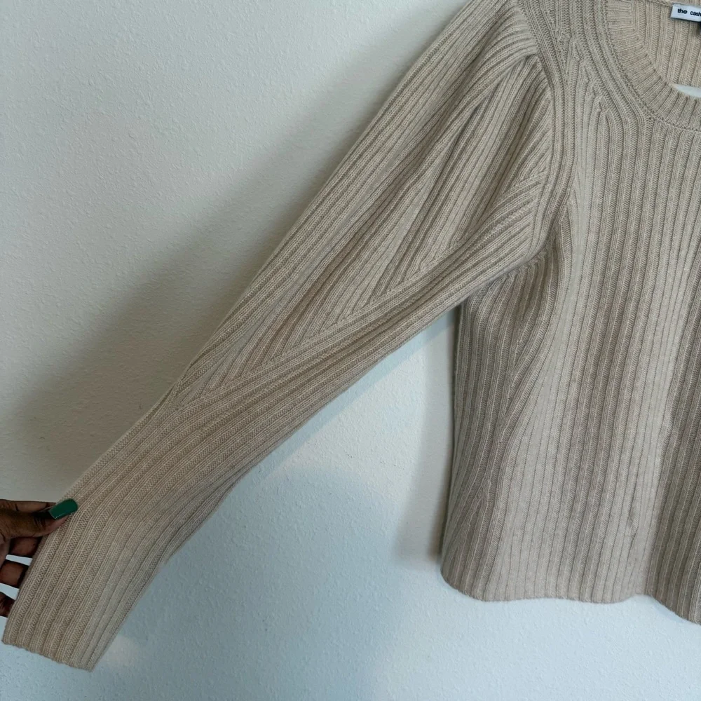 The Cashmere Project Cream Pullover Sweater Large Ribbed Crewneck Puff Sleeve - Picture 4 of 6